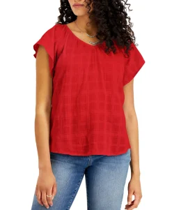 Women's Solid Flutter-Sleeve V-Neck Top