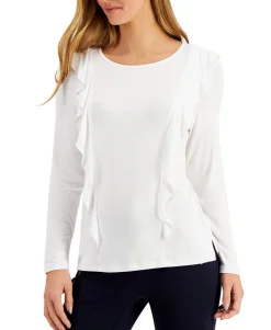 Women's Solid Ruffle-Trimmed Top