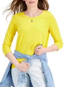 Women's Solid 3/4-Sleeve Cotton Top