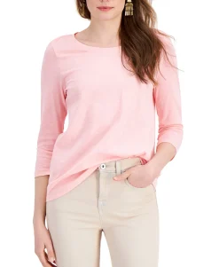 Women's Solid 3/4-Sleeve Cotton Top