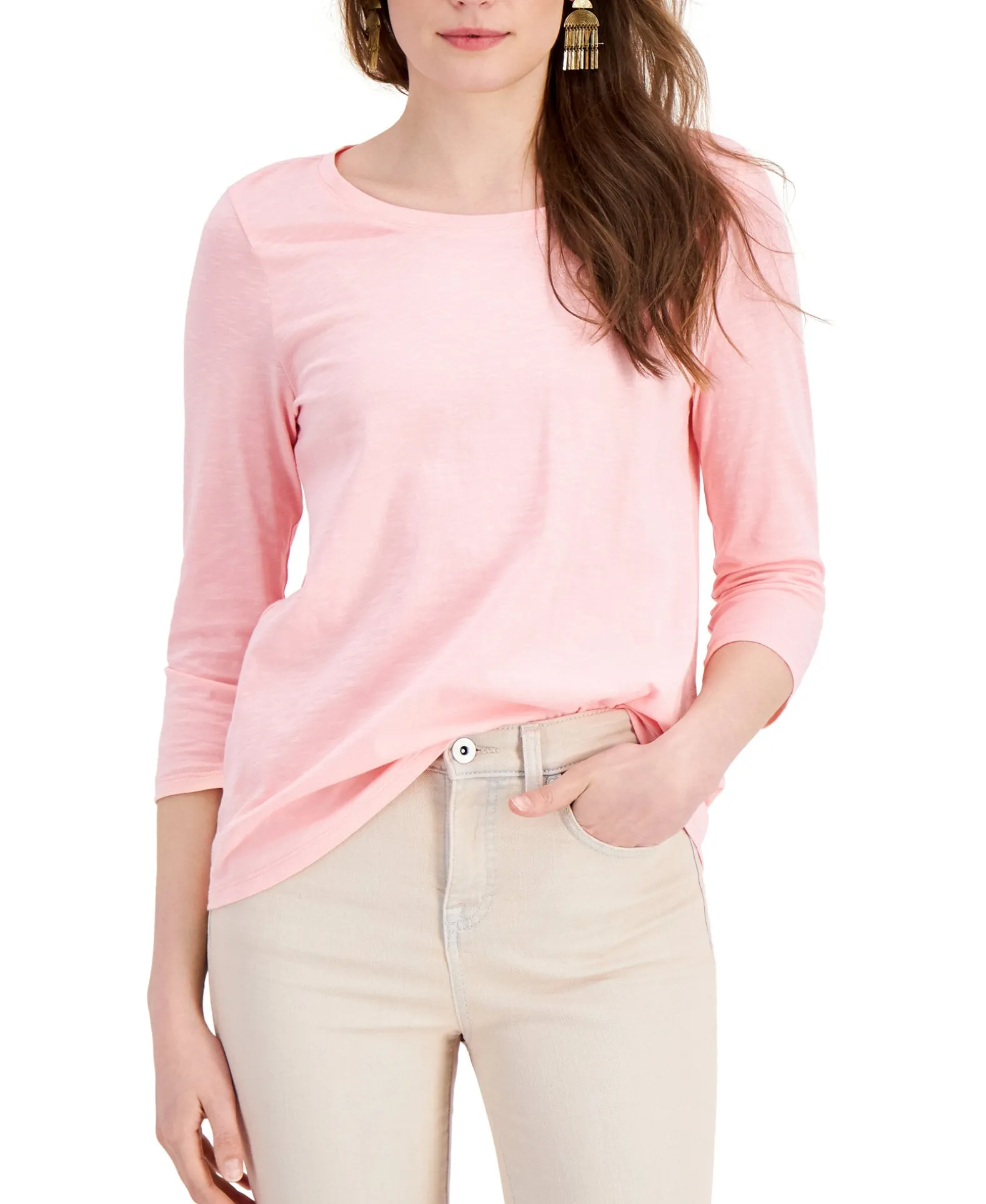 Women's Solid 3/4-Sleeve Cotton Top