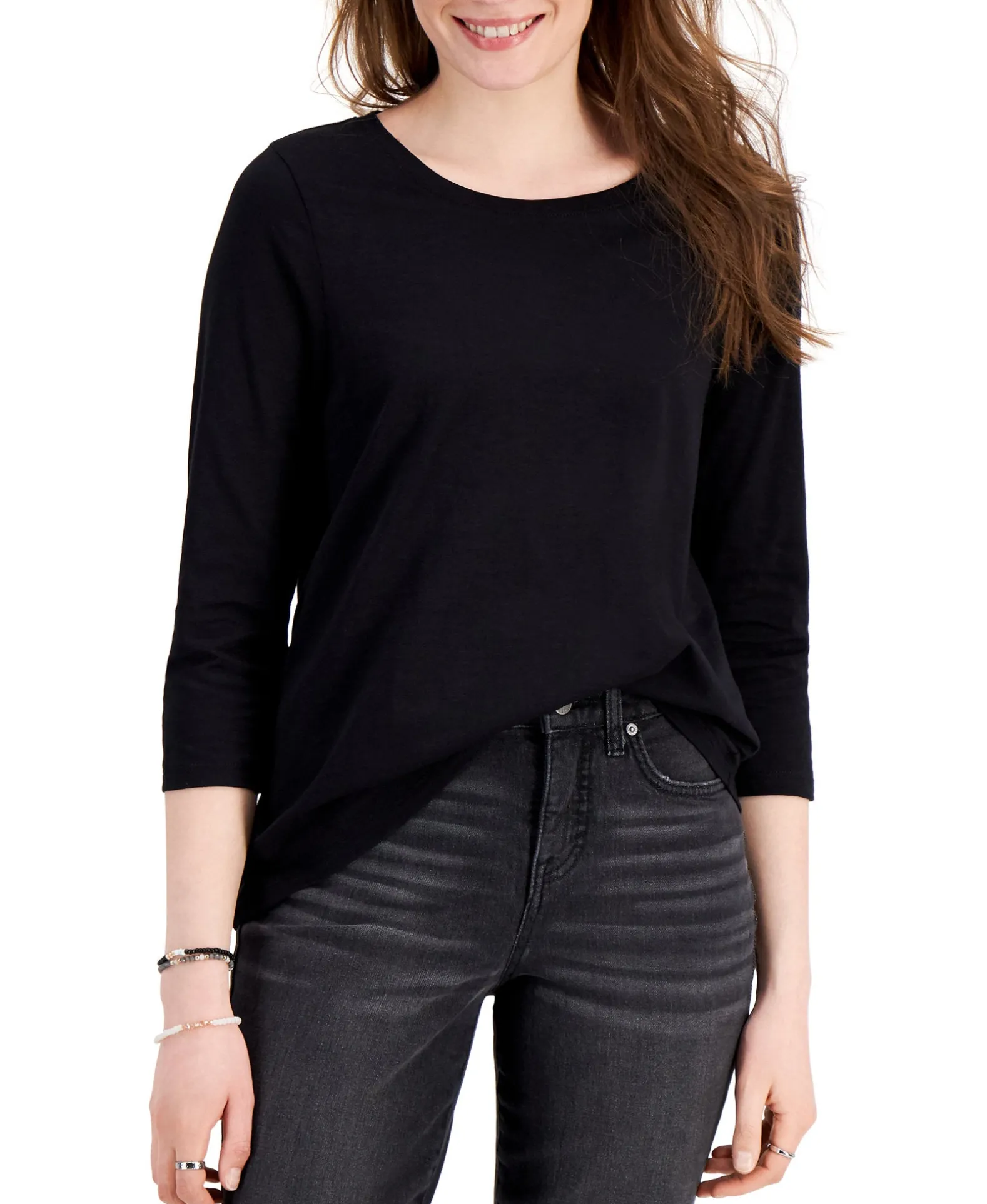 Women's Solid 3/4-Sleeve Cotton Top