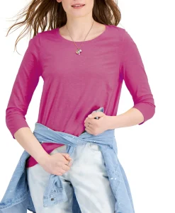 Women's Solid 3/4-Sleeve Cotton Top