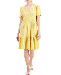 Women's Split-Neck Printed Dress