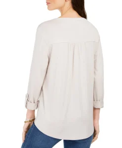 Women's Split-Neck Roll-Tab-Sleeve Top