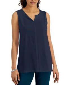 Women's Split-Neck Sleeveless Tunic