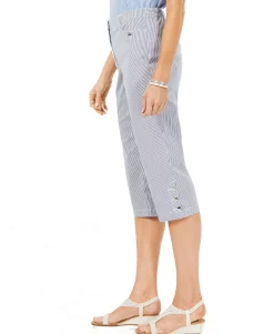 Women's Striped Corded Buttoned-Cuff Capri Pants
