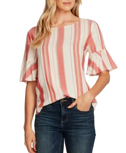 Women's Striped Flutter-Cuff Dropped-Shoulder Top