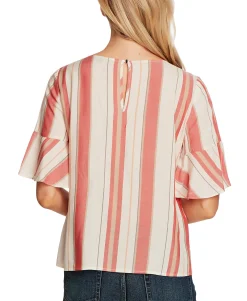Women's Striped Flutter-Cuff Dropped-Shoulder Top