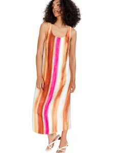 Women's Striped Satin Midi Dress