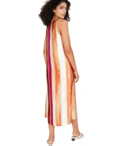 Women's Striped Satin Midi Dress