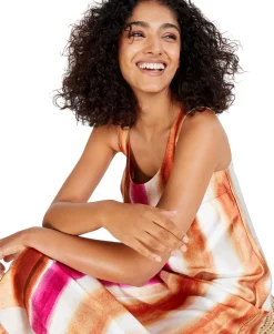 Women's Striped Satin Midi Dress