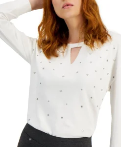 Women's Studded Keyhole Cotton Top