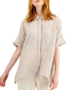 Women's Textured Button-Front Top