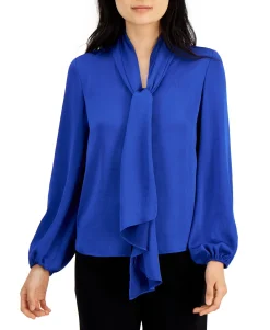 Women's Tie Neck Cinched Sleeve Blouse
