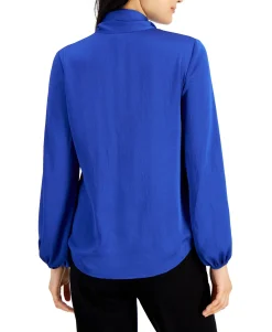 Women's Tie Neck Cinched Sleeve Blouse