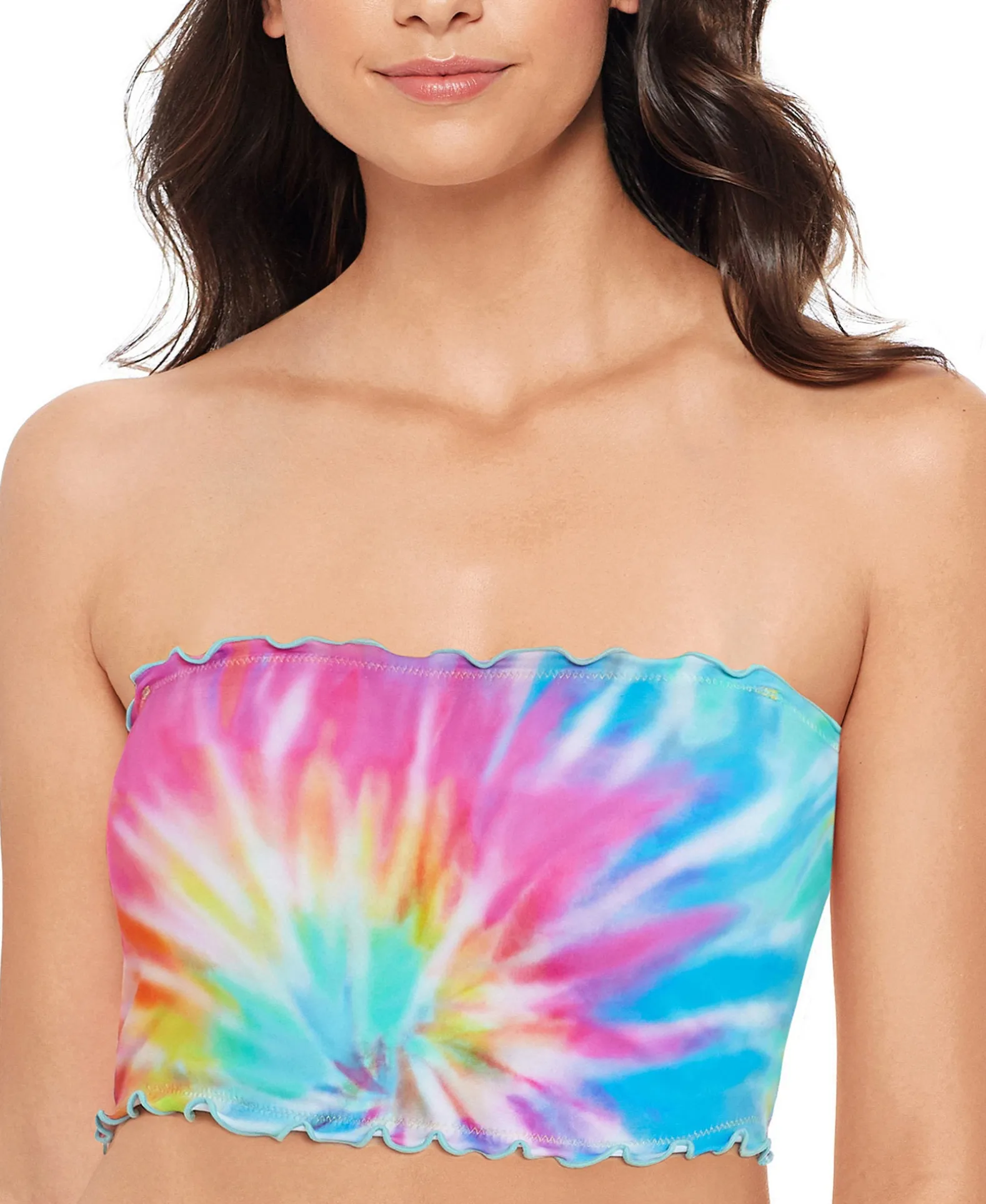 Women's Tie-Dyed Ruffled Bikini Top