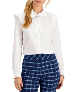 Women's Tie-Neck Ruffle-Shoulder Shirt