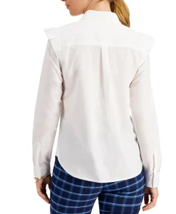 Women's Tie-Neck Ruffle-Shoulder Shirt