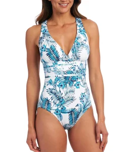 Women's Tranquility Palm Cross-Back Tummy-Control One-Piece Swimsuit