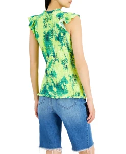 Women's Tropical-Print Smocked Tank Top