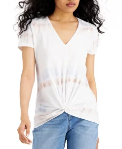 Women's Twist-Front Cotton Tie-Dye T-Shirt