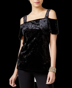 Women's Velvet Cold-Shoulder Top