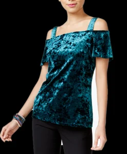 Women's Velvet Cold-Shoulder Top