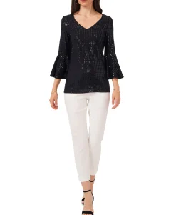 Women's V-Neck Bell-Sleeve Embellished Top