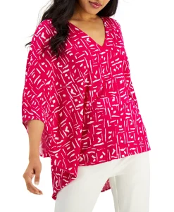 Women's V-Neck Geometric-Print High-Low Hem Top