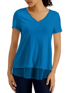 Women's V-Neck Sheer-Hem Top