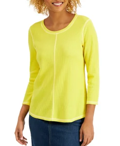 Women's Waffled Contrast-Stitch Seam Top