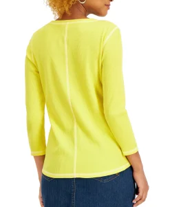 Women's Waffled Contrast-Stitch Seam Top