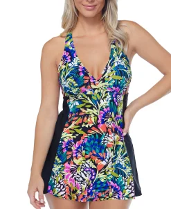 Women's Waterfall Gardens Printed H-Back Underwire Swimdress