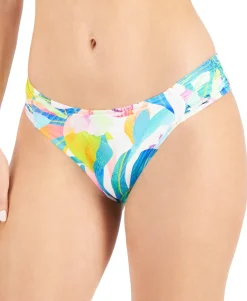 Women's Wild Tropic Printed Ruched-Side Hipster Bikini Bottoms