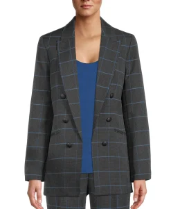 Women's Windowpane Faux-Double-Breasted Jacket