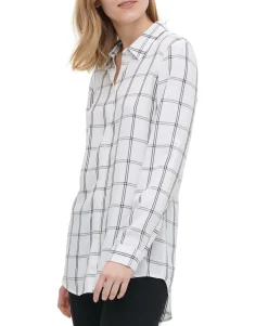 Women's Windowpane-Print Utility Shirt